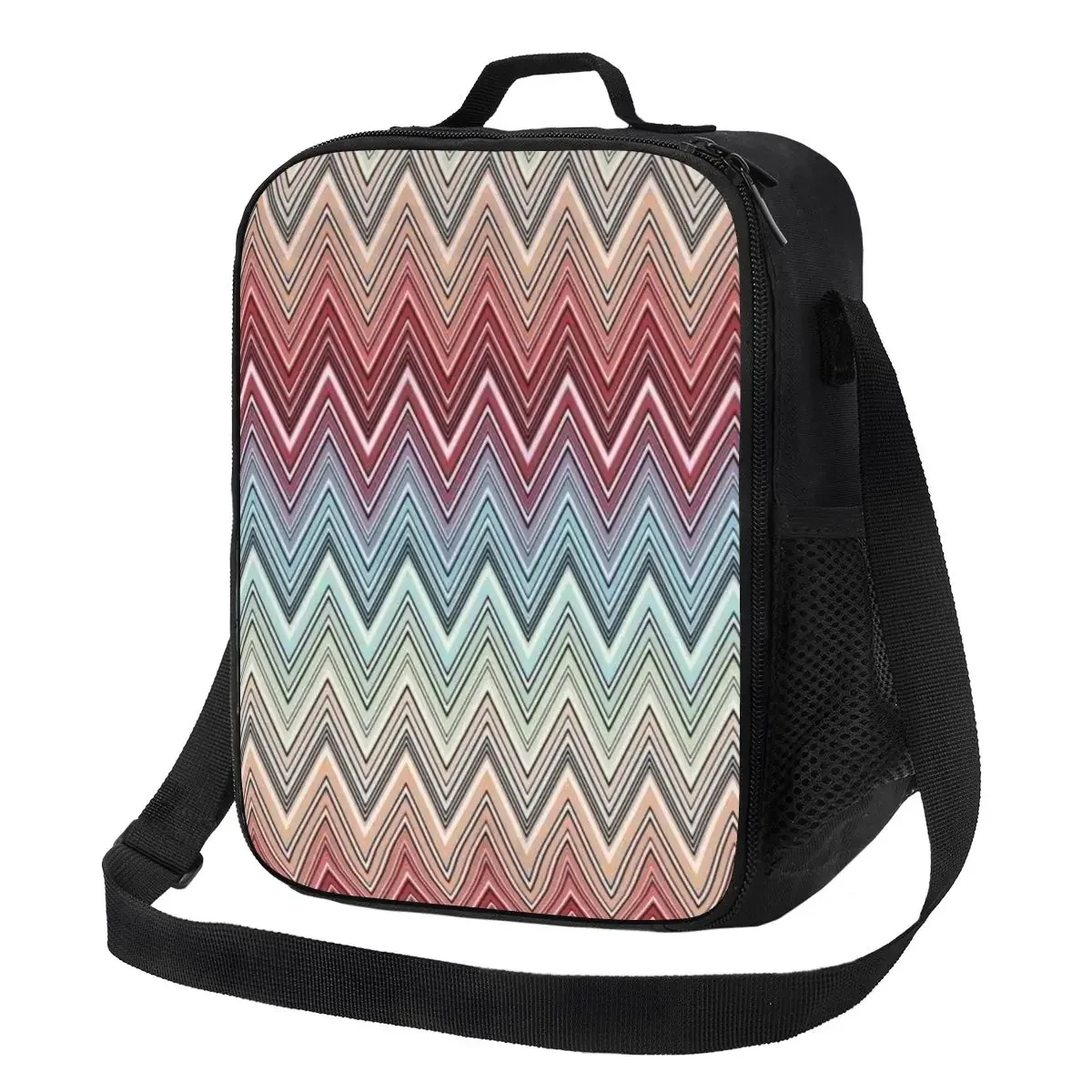 

Custom Multicolor Chic Zigzag Lunch Bag Women Thermal Cooler Insulated Lunch Boxes for Kids School Children