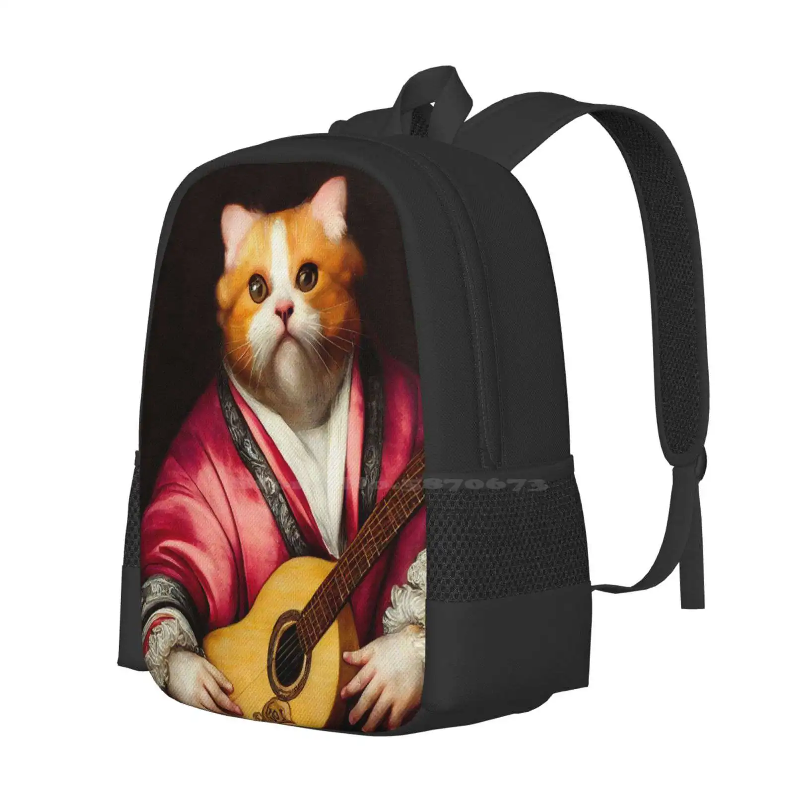 Guitarist Cat Teen College Student Backpack Pattern Design Bags Cat Guitarist Metal Dark Gothic Musician Playing Funny Cite