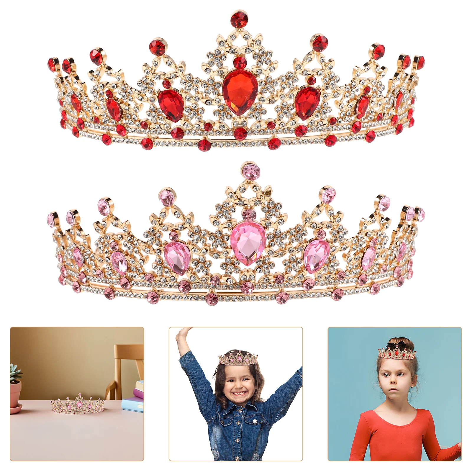 

2Pcs Girls Tiara Sparkling Rhinestone Crown Headbands Comfortable Fit for Birthday Parties Events Playtime Birthday Headband