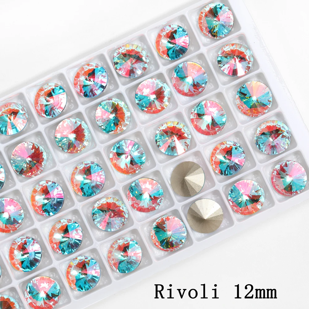 20mm Rivoli Glass Rhinestones Glue On Rhinestones Glitter Round Sewing Supplies Pointback Rhinestones Jewelry Making Accessories