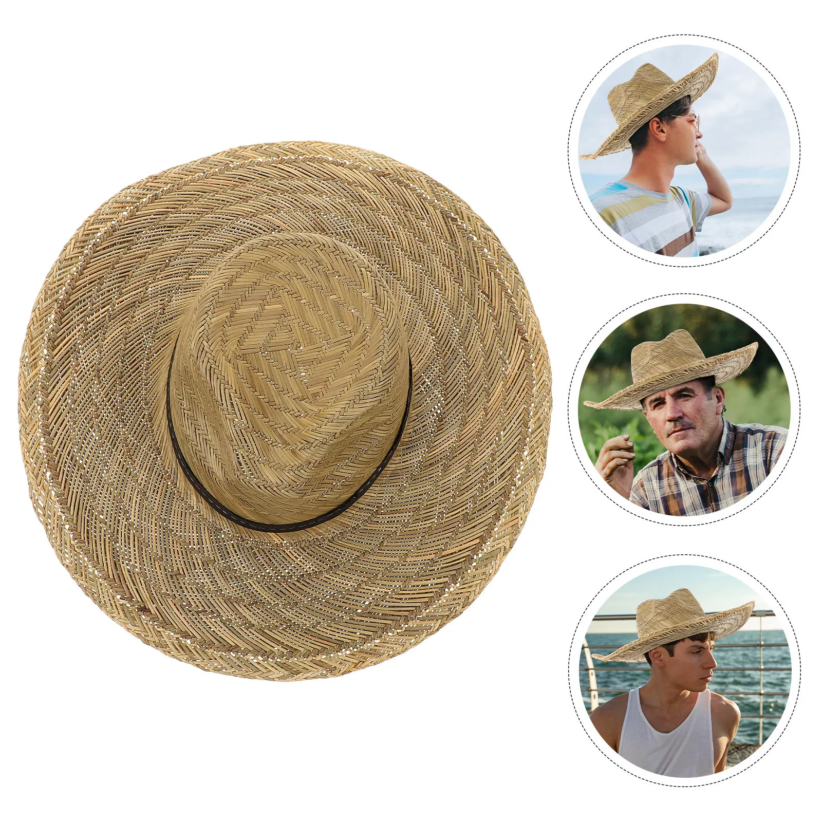 

Straw Wide Brim Sun Hat for Men Uv Shade Beach Hat Summer Outdoor Use Adjustable Strap Fashion Beach Cap Travel Holiday Gift