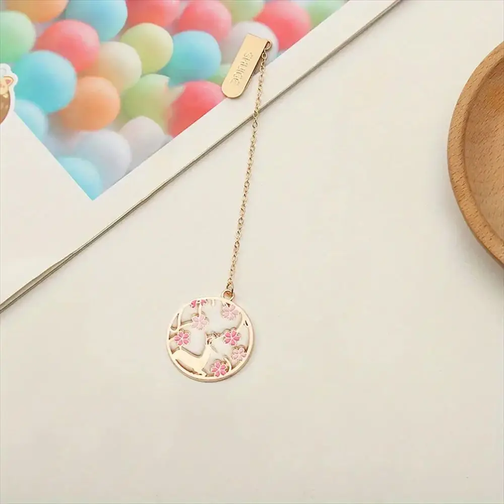 Creative Cherry Blossom Bookmark Page Sign Pet Design Book Clip Alloy Chain Reading Pages Pendant Bookmarks School Supplies