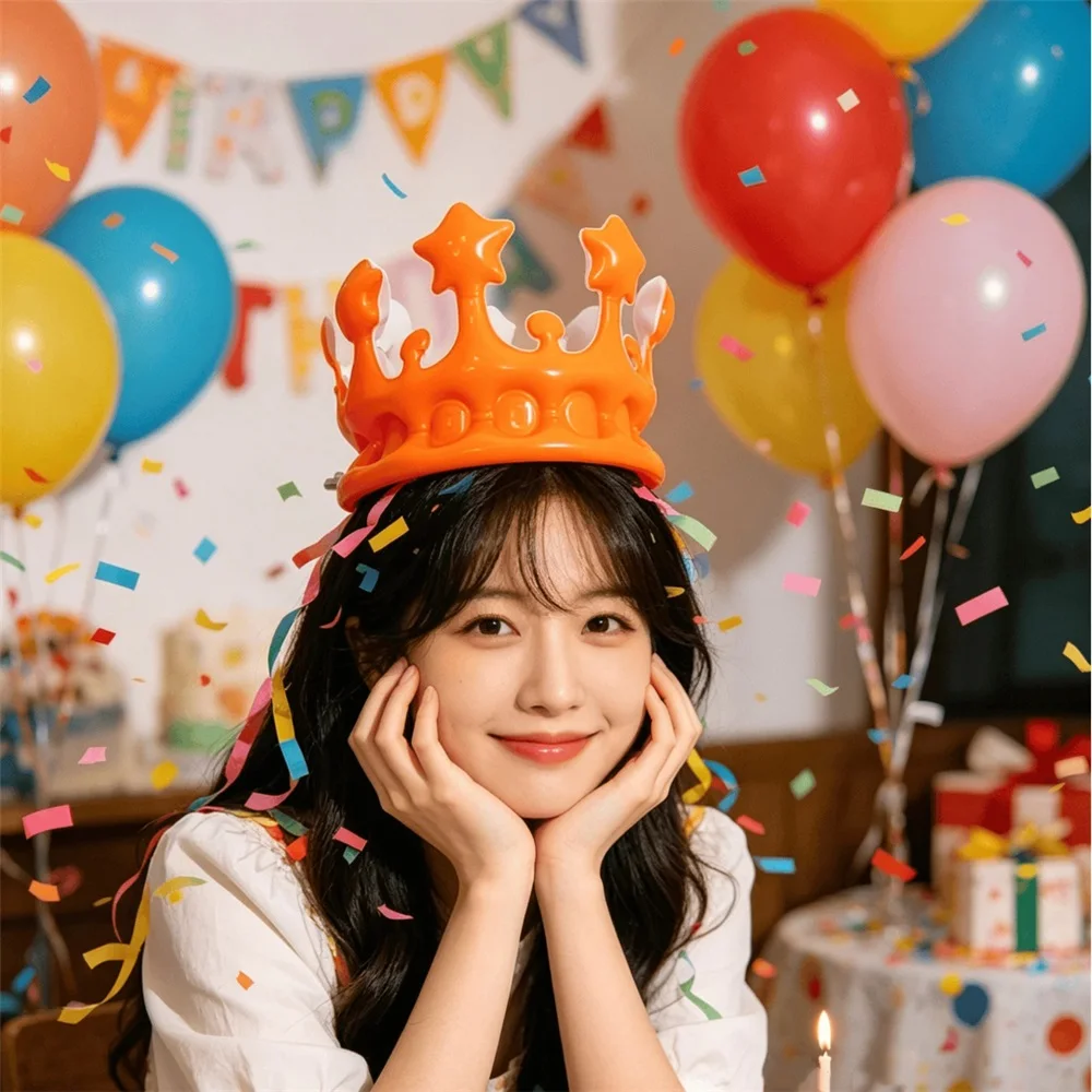 Inflatable Party Crown, Orange King Queen Crown, Fun Photo Celebration, Carnival, Festival, Costume Party Favor