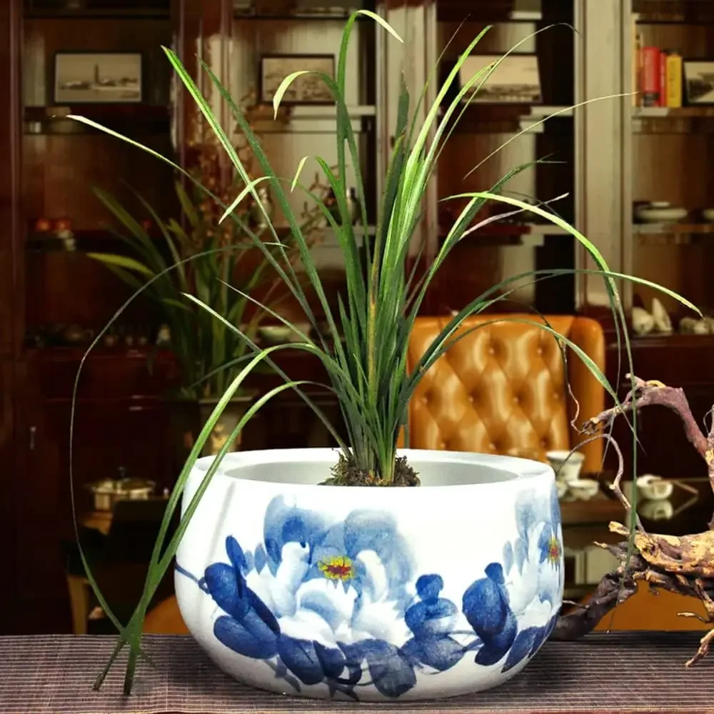 Ceramic Planter Blue and White Planter Ceramic Flower Pots Decorative with Drainage Hole Hand Painted Classical Flower Pot Chine