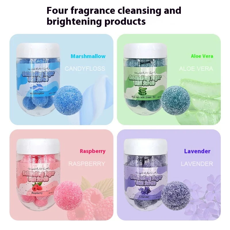 

Funny exfoliating sugar balls; soften old cuticle and nourish skin; soft and stretchy exfoliating cream; whitening