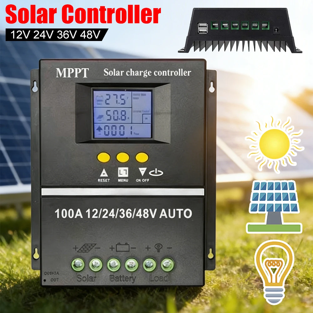 

100A MPPT Solar Charge Controller Solar Panel Regulator LCD Display Auto Solar Charge Controller 12V 24V 36V 48V for Solar Panel