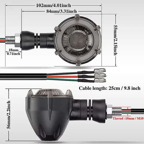 Imagen 2 del producto Luces LED de señal de giro para motocicleta, lámpara indicadora de Flash de flujo secuencial, 12V, 10mm, luz LED de giro giratoria de doble color Retro