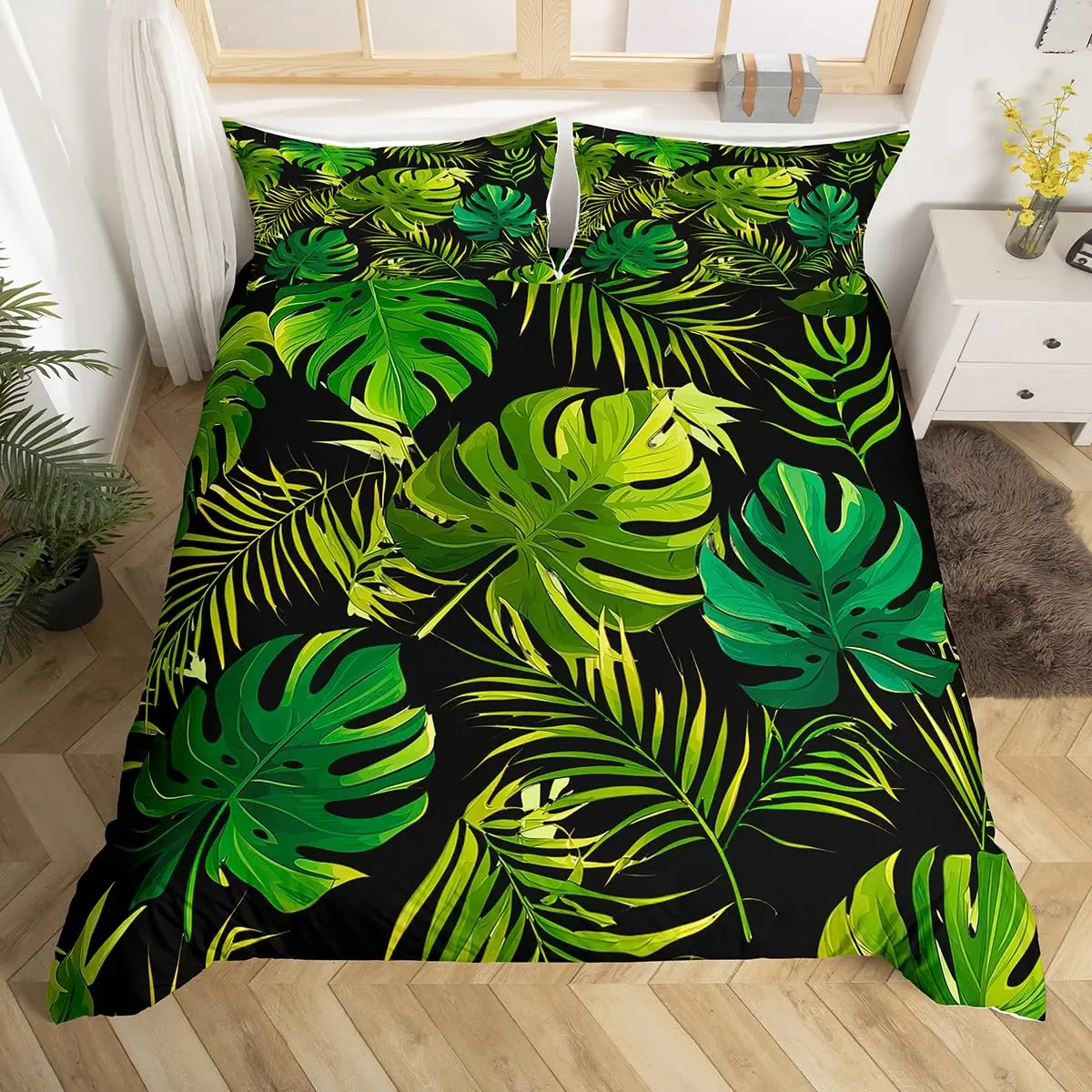 Palm Leaves Duvet Cover Boys Girls Adults Bedroom Monstera Banana Leaves Decor Comforter Cover Hawaiian Tropical Leaves Bedding