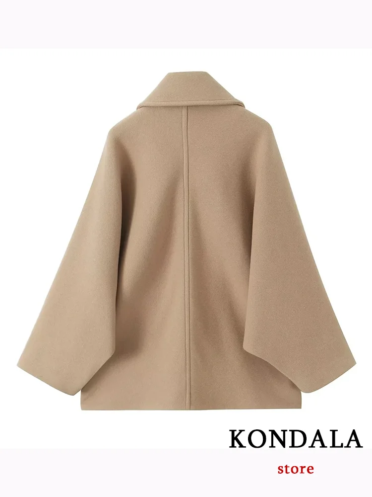 KONDALA Casual Women Jackets Solid Camel Pockets Long Sleeve Loose Coats Fashion 2023 Autumn Winter Oversized Jackets Outwears