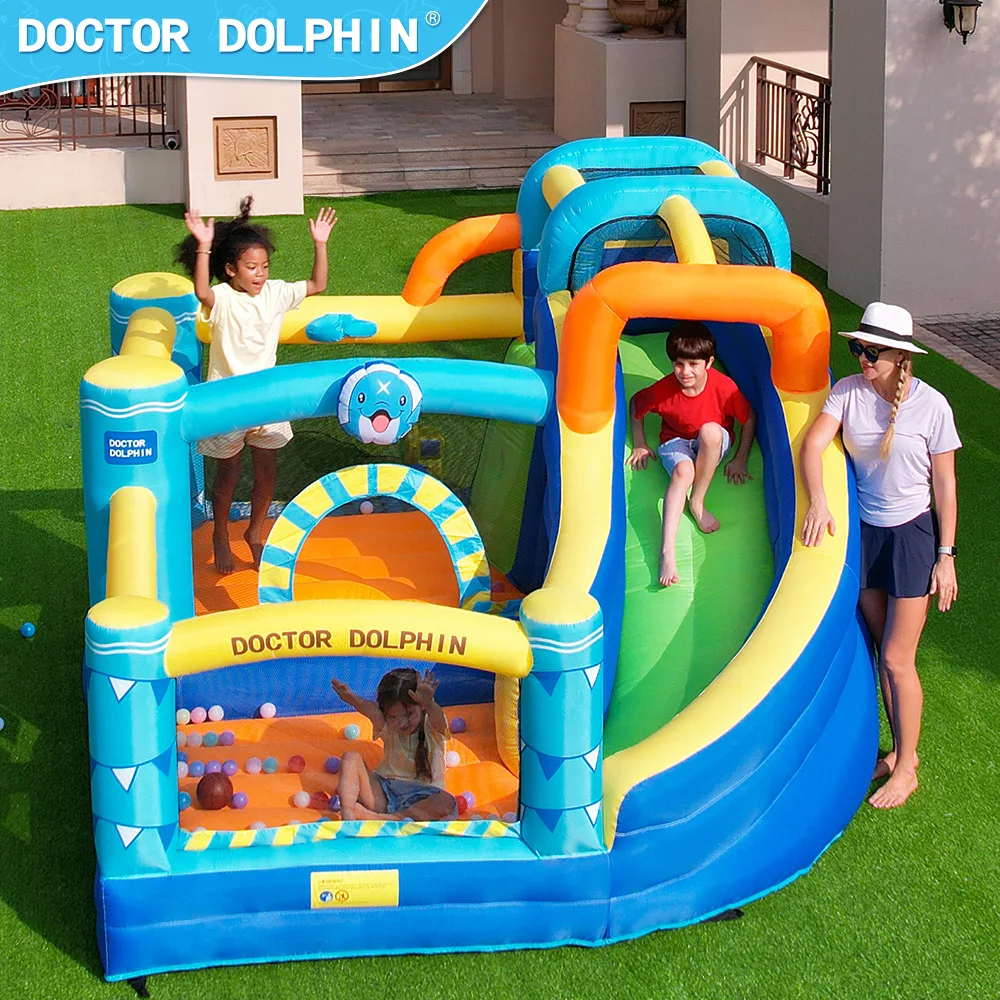 Doctor Dolphin Inflatable Bouncy Castle Slide Kids Bounce House Home Inflatable Castle Combination Slide Trampoline kids toys