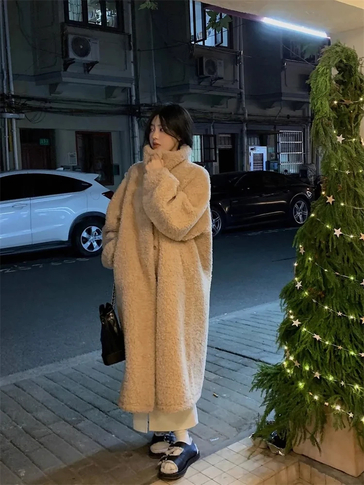 Thick Winter Lambwool Faux Fur Jackets Loose Warm Mid-length Coats Elegant Korean Plush Chaquetas Women Luxury Furry Overcoat