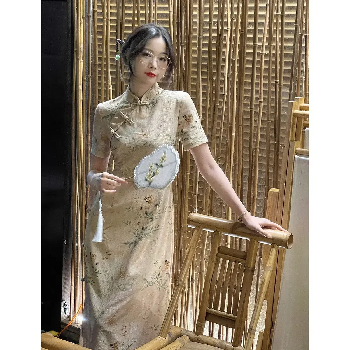 

summer cheongsam new Chinese style waist dress improved Qipao ethnic style youthful temperament Vintage elegant Dress 3XL