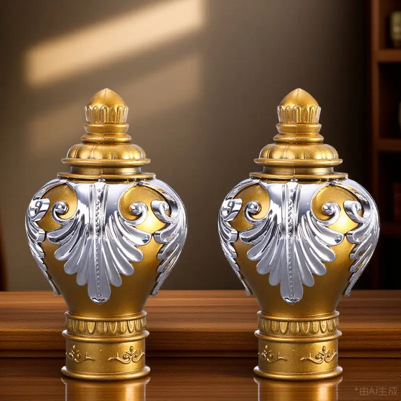 2Pcs Premium Curtain Rod End Decorations for 28Mm Roman Poles Stylish Gold Finials Modern Drapery Pole Head Home Decor