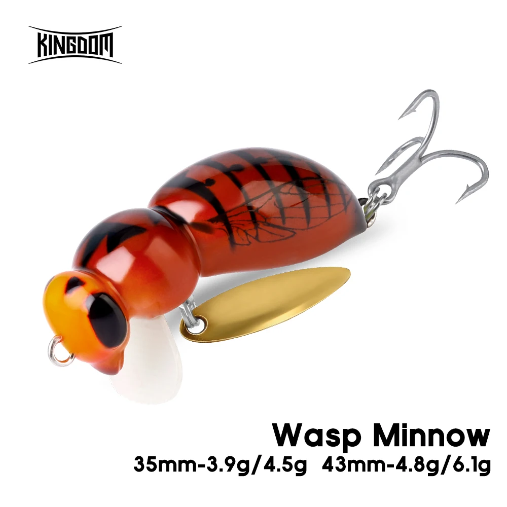 Señuelo Kingdom Wasp Minnow 35mm 3.9g 4.5g 43mm 4.8g 6.1g Flotante y Hundible con Spinner y Anzuelo Simple para Pesca de Lubina en Agua Dulce