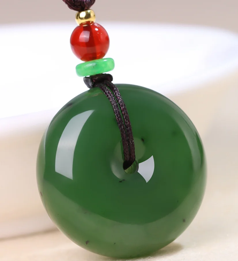 Fine Jewelry Natural Hetian Nephrite Jade Jade Spinach Green Peace Buckle Pendant for Men and Women