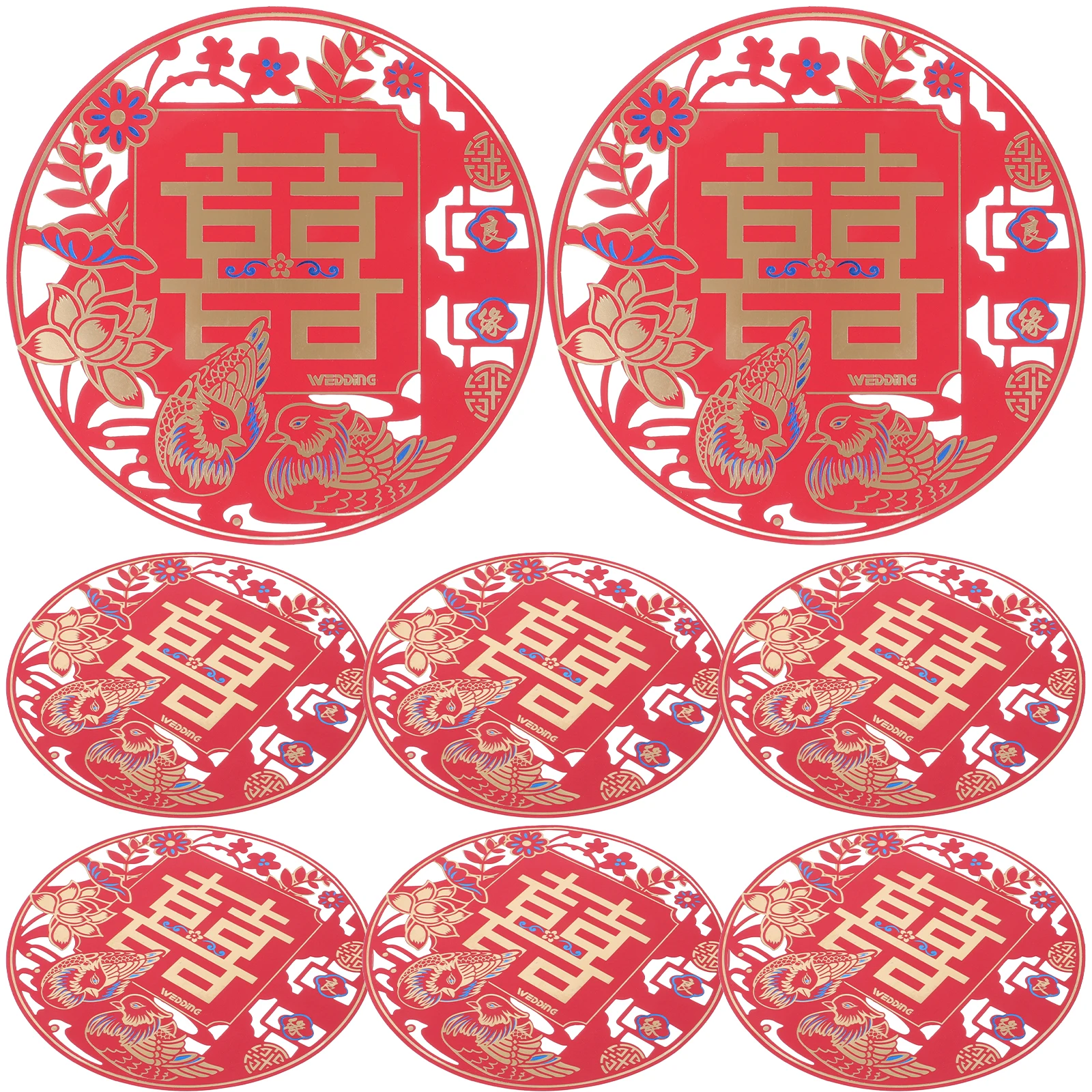 

8pcs Wedding Door Stickers Chinese Paper Cut Decorations for Bedroom Window Living Room Banquet Harmony Happiness