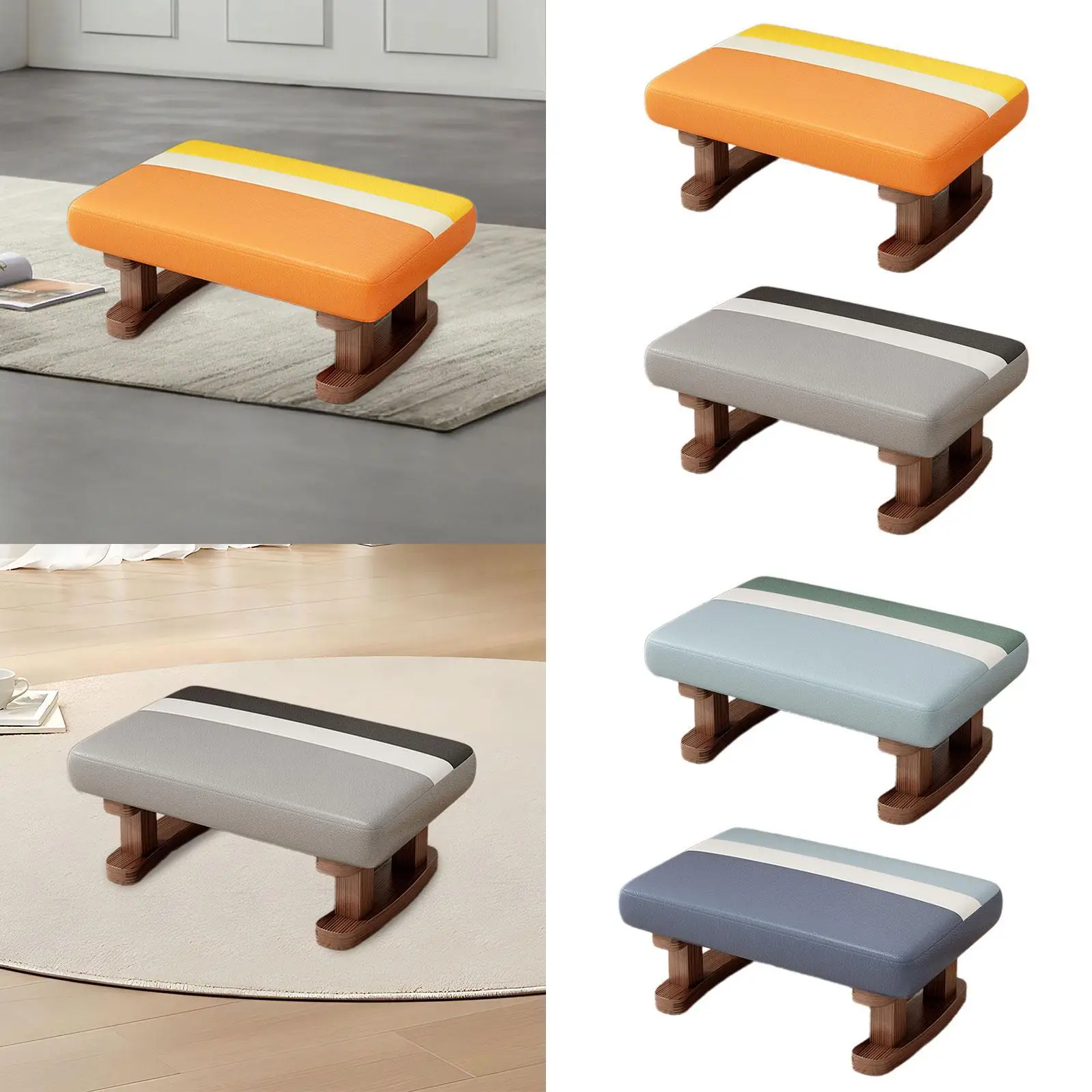 Foot Rest with Wooden Legs Padded Foot Stool Soft Comfortable Rectangle Step