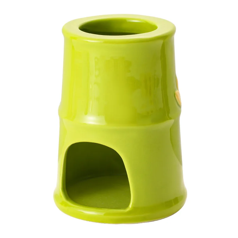 

Creative Ceramic Hamster Panda Hideout Bamboo Style Small Pet House with Water Bottle Bowl Anti Tip Easy Clean Cute Design