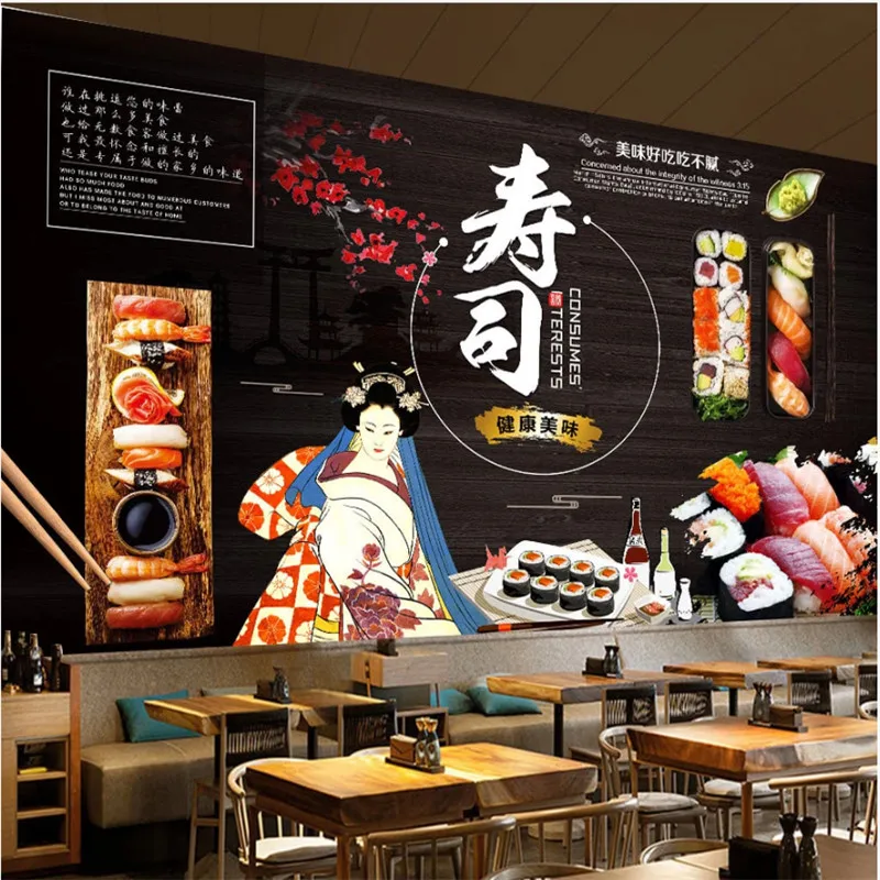 Japannese Sushi Mural Wallpaper 3D Izakaya Cuisine Store Sushi Bar Restaurant Industrial Decor Wall Paper Papel De Parede 3d