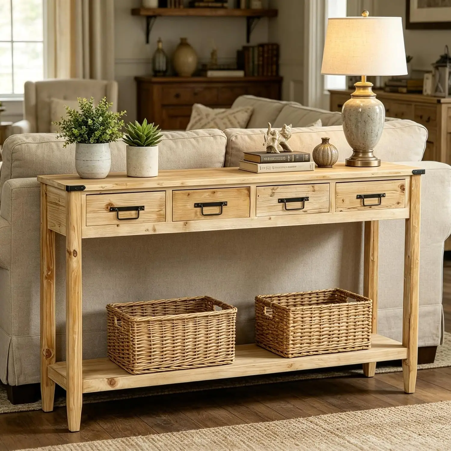 Farmhouse Console Table with 4 Drawers, 60