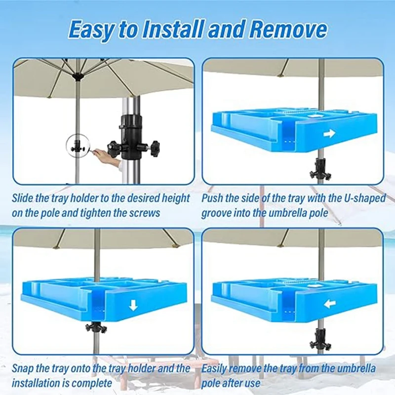 Beach Umbrella Table Tray Outdoor Adjustable Umbrella Tray For 0.7-1.5 INCH Pole Outdoor Beach Umbrellas Easy Install Blue