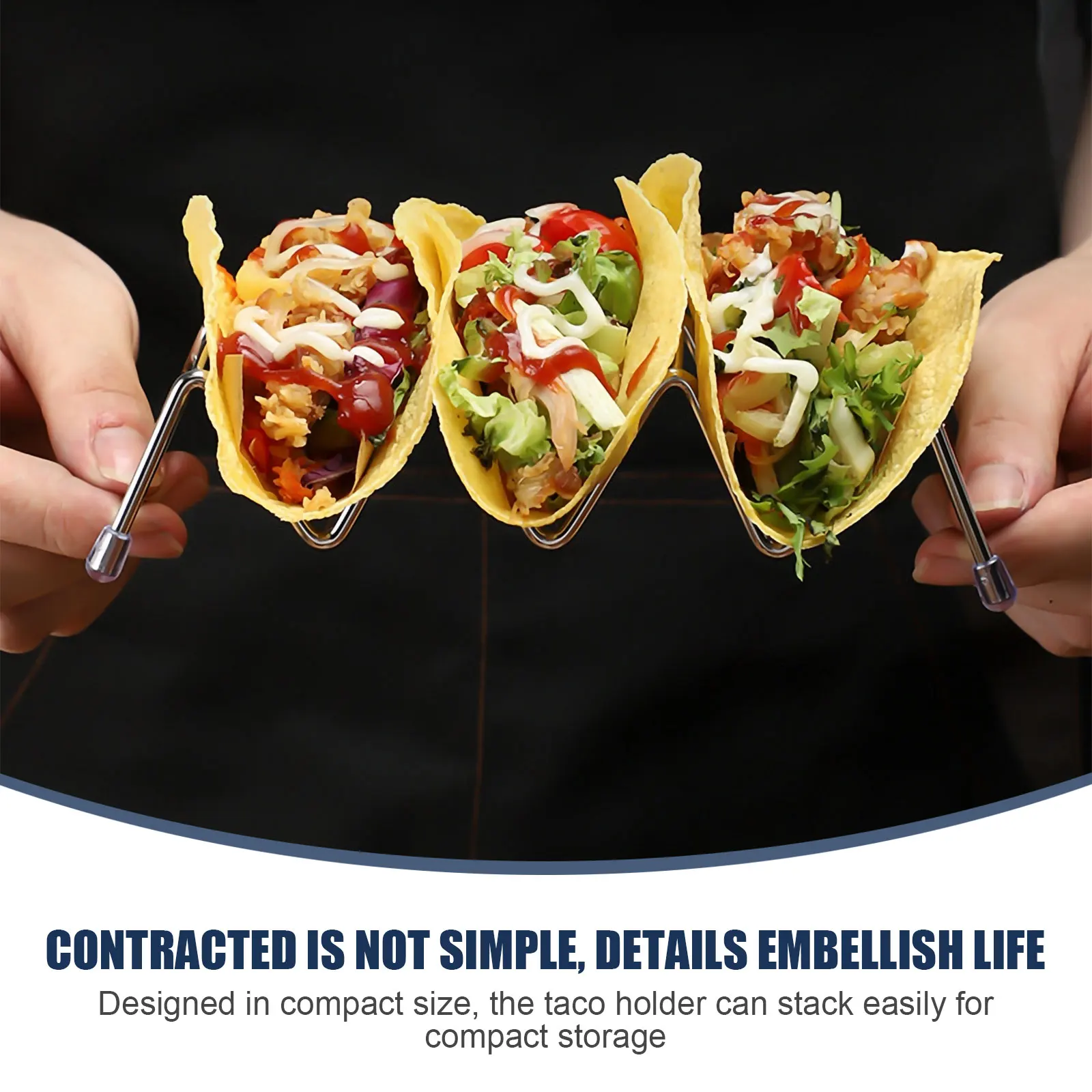 

1pc Stainless Steel Taco Holder Compact Stackable Food Display Rack For Mexican Pancake Tortilla Party Home Camping Use Silver