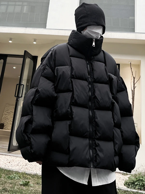 

Trendy Street-Sle Thiened Knitted down Cotton Jaet Men's Design Sensation Warm Stand Collar Thi Cotton Coat Couple