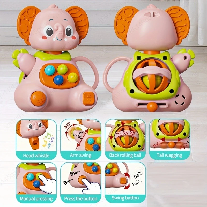 Colorato e gioioso sonaglio con sfera con impugnatura per elefante: sensoriale in ABS sicuro e per i più piccoli, sviluppo multicolore delle competenze motorie con consistenza morbida