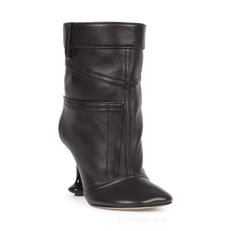 

Autumn New Kitten High Heels Women's Short Boots Cool Pants Shaped Design Fashion Boots White Beige Color Large Lady Size 43