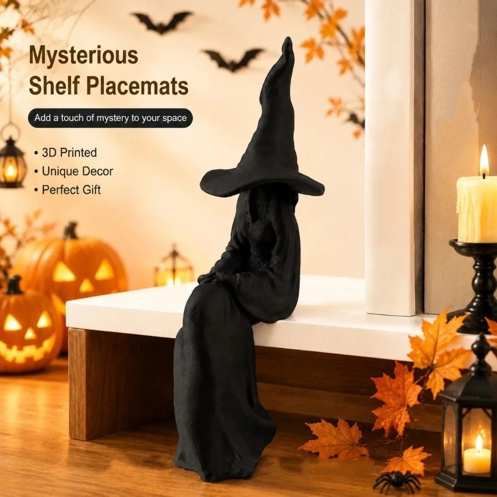 3D Printed Halloween Sitting Witch Figurine Plastic Dark Style Vintage Faceless Witch Sculpture Break-Resistant Gothic