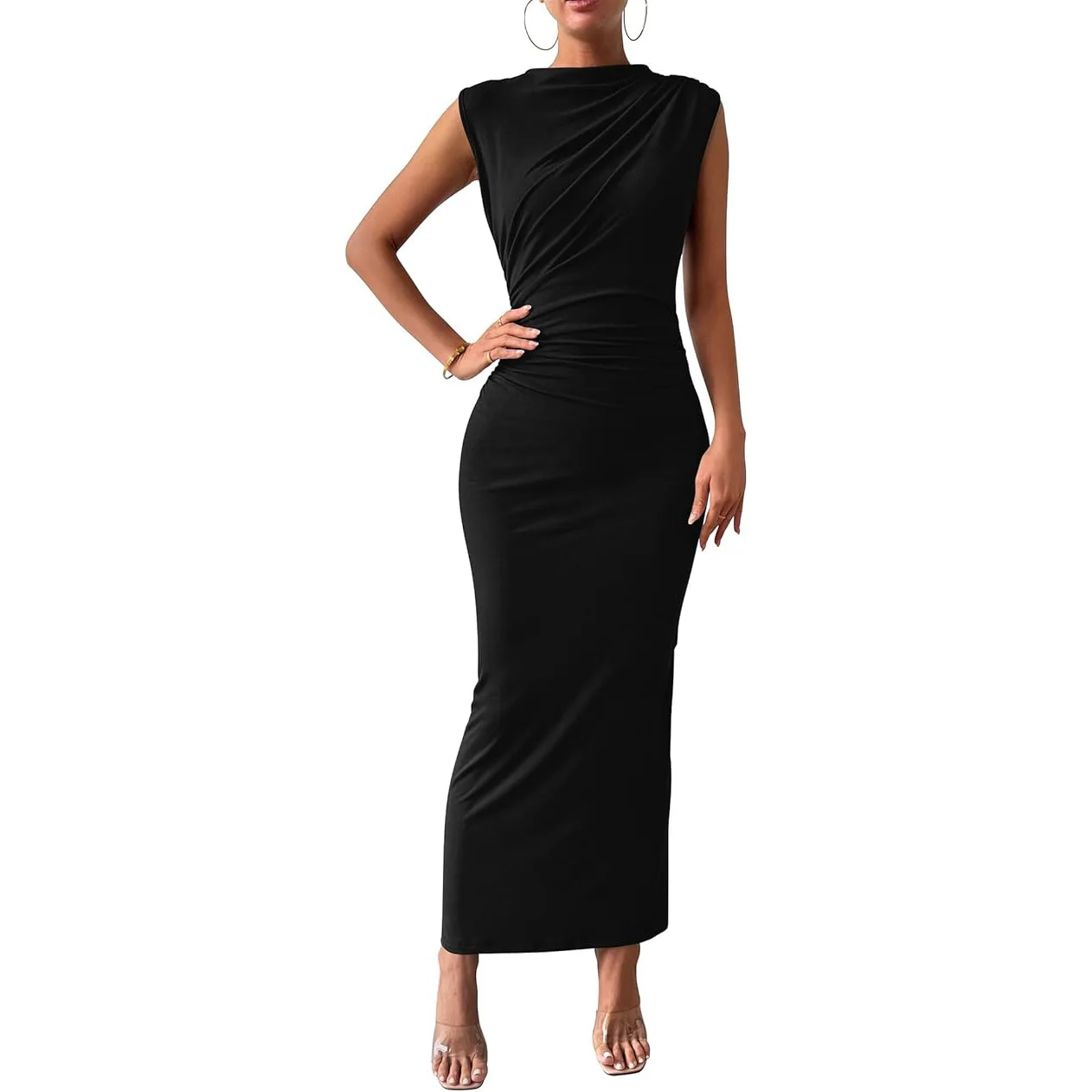 Frauen Plus Größe Elegante Geraffte, Figurbetontes Kleid Euro Sexy Ärmellose Schichtung Stretchy Mantel Innere Party Outfit Mode Grundlegende Kleid – Detail 2