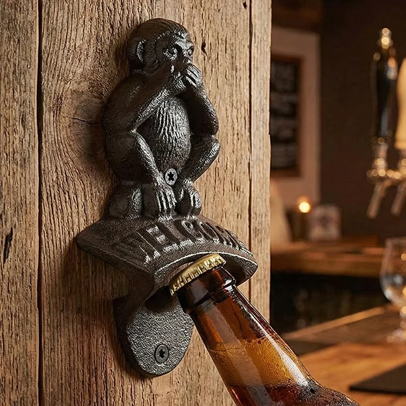 Retro Wall-mounted Cast Iron Monkey Bottle Opener Wall Decorations Ornament for Home Use Wall Courtyard Decoration Crafts