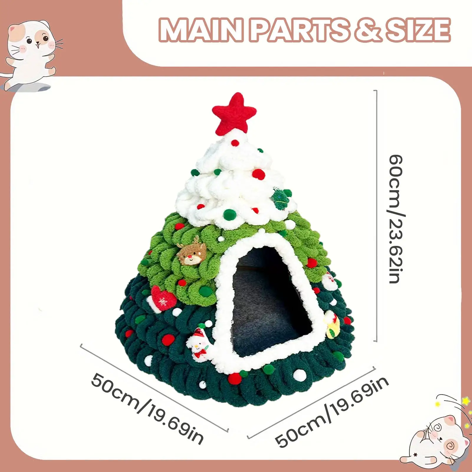 Cat House Tree Design Shelter Knitted Nest Warm Christmas Tree Cat Bed for Kitten Small Pet Indoor Outdoor Home Winter Sleeping - view 6