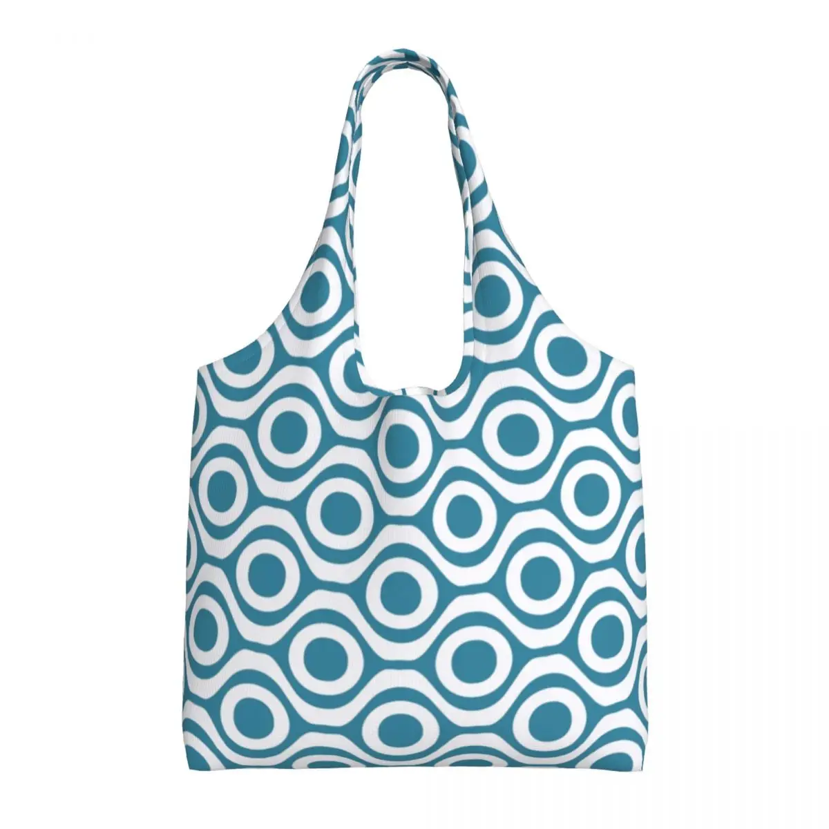 Custom Robins Eggs Blue Dot Wave Retro Pattern Shopping Canvas Bag Women Recycling Large Capacity Groceries Shopper Tote Bags