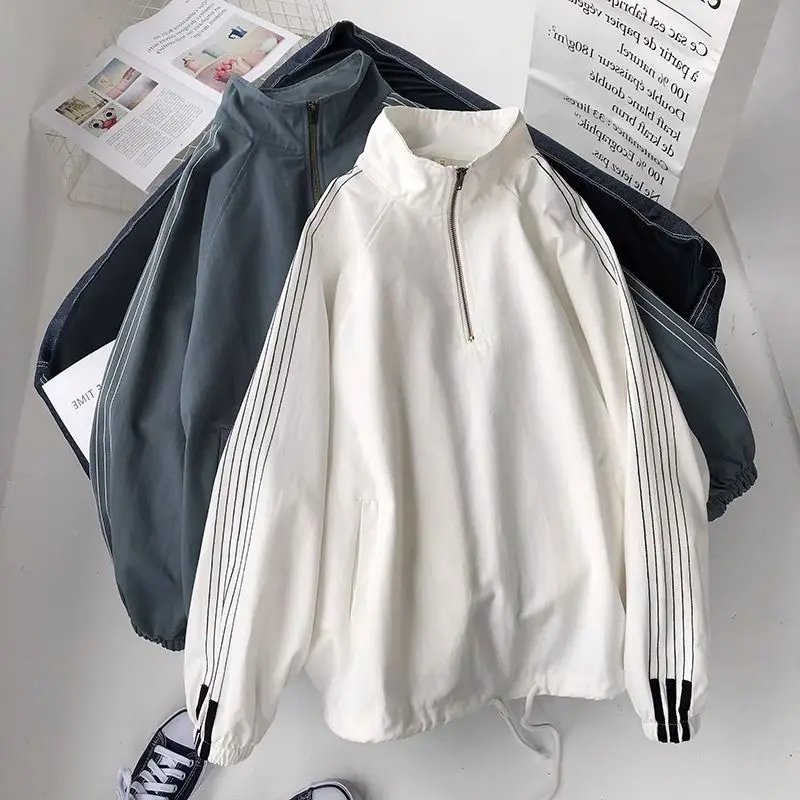 

Loose Fit Long Sve f Zip Thin Outerwear Jaet for Men Autumn Spring Season Polyester Fabric Anti Wind Youth Sle