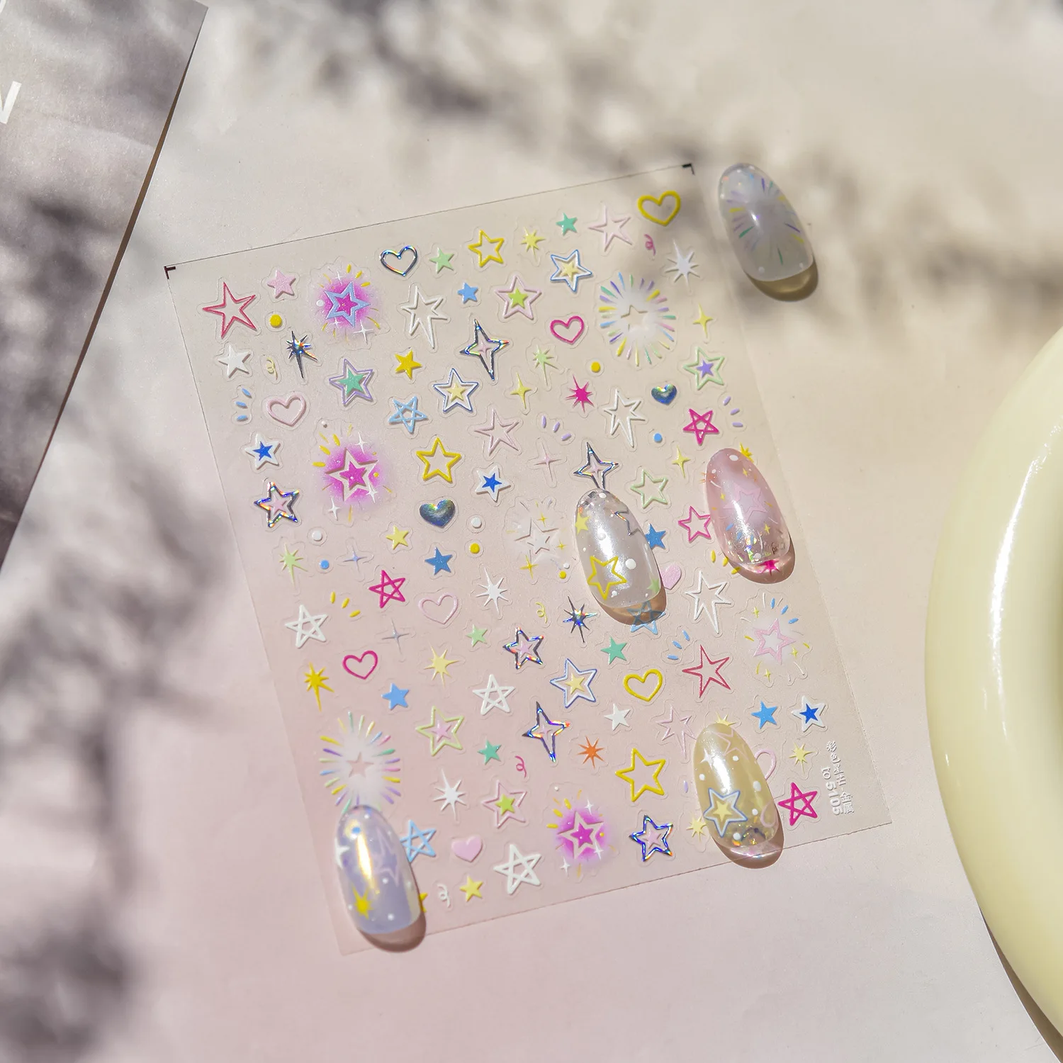 Flash colorido estrelas amor coração adesivos de unhas arte decalque alta qualidade decoração manicure decalques T-5105