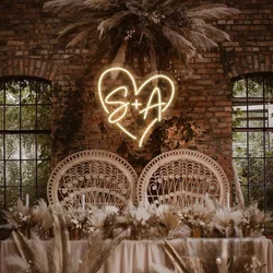 Custom Initials Heart Neon Sign Couple Initials LED Heart Sign Wedding Neon Decor Personalized Wedding Initials Neon Lights