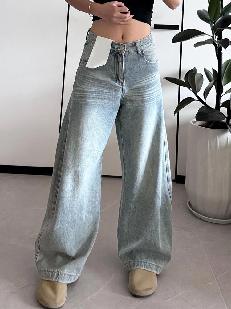 

High Waist Wide Leg Jeans Women's Loose Fit Casual Washed Knife Denim Pants Tummy Control Slimming Drapey Style