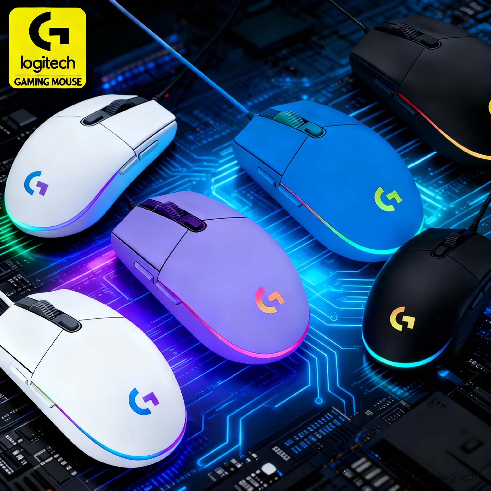

Logitech G203 wired gaming mouse, 8000 DPI, RGB lighting effects, 6 programmable buttons, onboard memory.