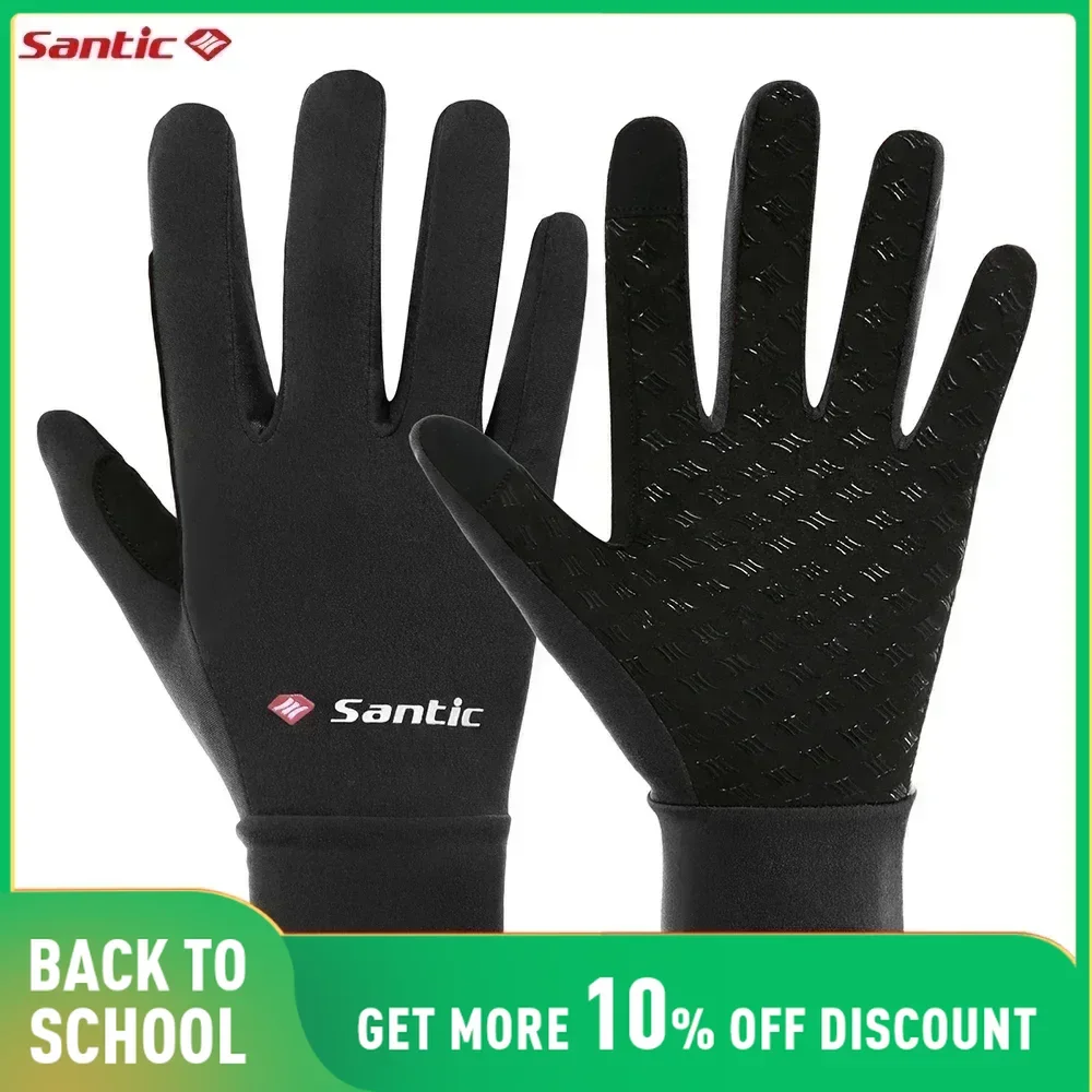 Santic Men's Cycling Gloves MTB Bike Warm Plus Fleece Cold-proof Touch Screen Road Bike Full Finger Winter Gloves Asian Size