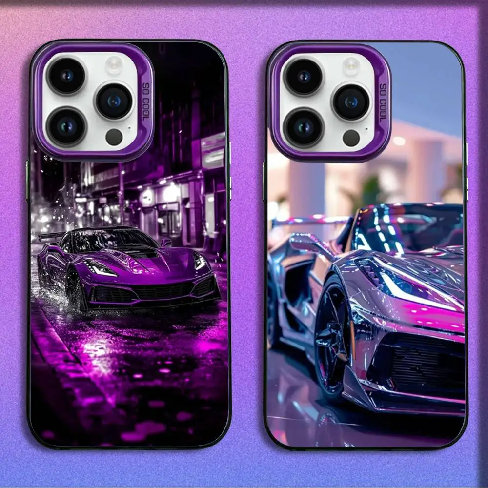 

Phone Case For iPhone 16,15,14,13,12,11,Mini,Pro,E,MAX Purple Candy Matte Shockproof Sports Car C-CorvetteS C8 Cool Cover