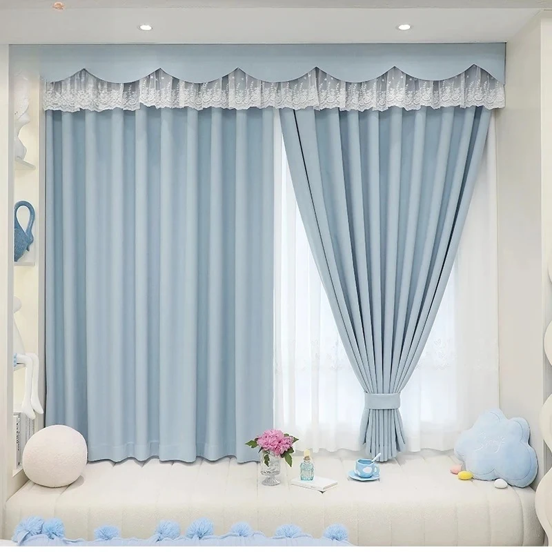 Blue Valance Custom Chenille Curtains 100 Percent Blackout Thermal Drapes for Childrens Room Boys Girls Bay Window Elegant