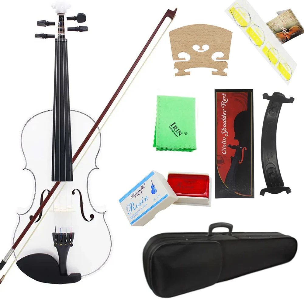 

White 4/4 Violin Beginners Professionals Acoustic Violin Stringed Instrument Fiddle Set with Case Bow Accessories