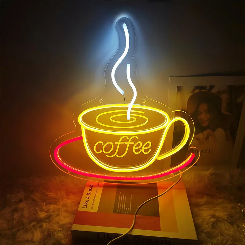 Coffee Neon Sign Luminous LED Sign for Cafe Bar Resturant USB Letter Neon Light Signs Wall Decor Beer Pub Bedroom Birthday Party