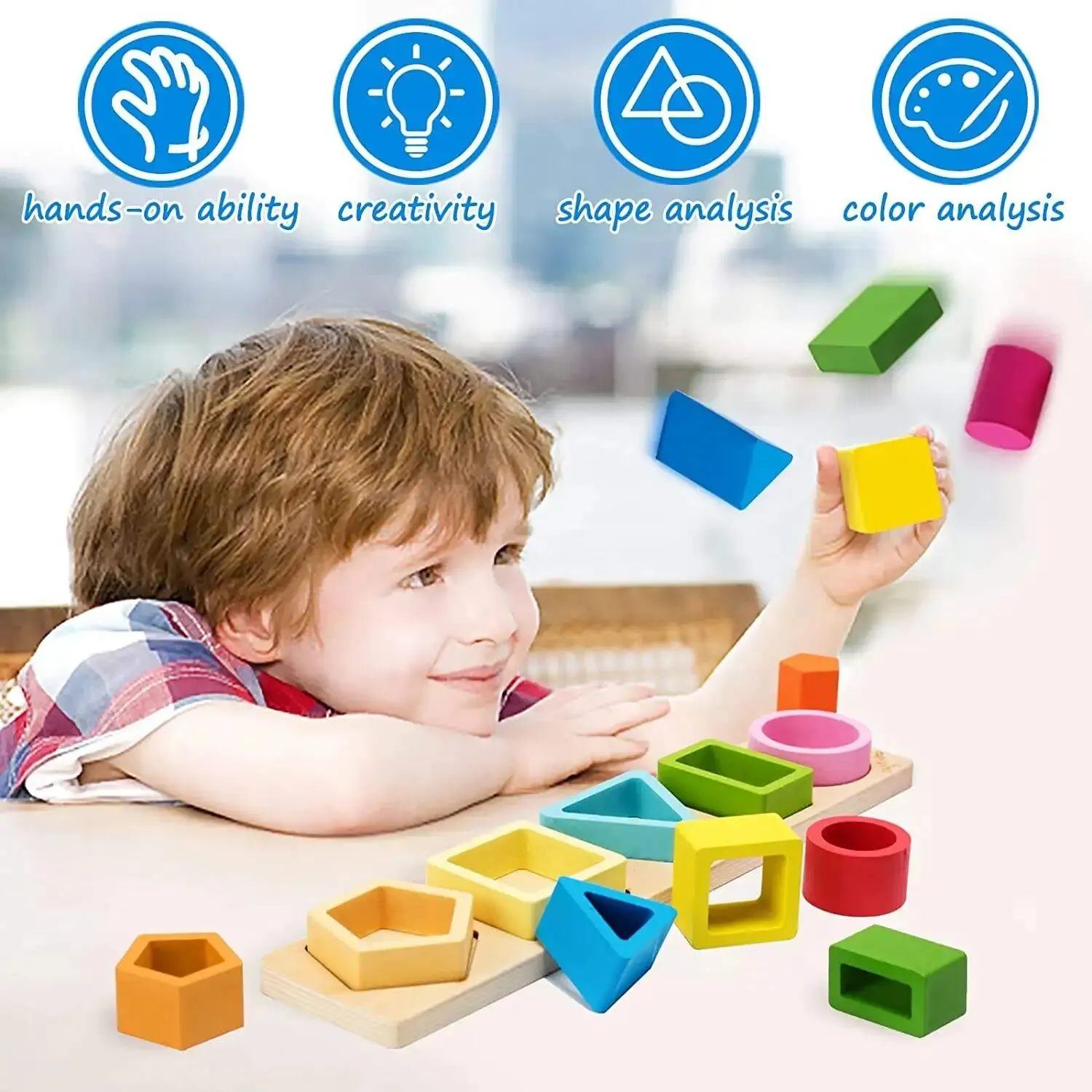 Juguete de pila de categoría de madera para niños, instrumento de clasificación de forma de Color, rompecabezas educativo
