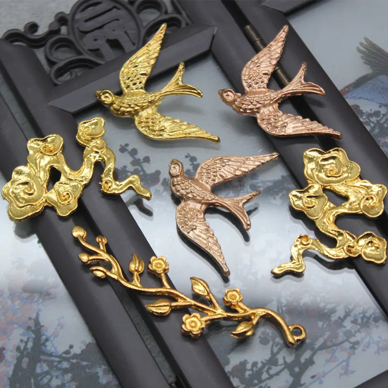 DIY Handmade Headdress Chinese Xiuhe Bride Crown Material Branch Auspicious Cloud Bird Alloy Accessories Wedding Fan material