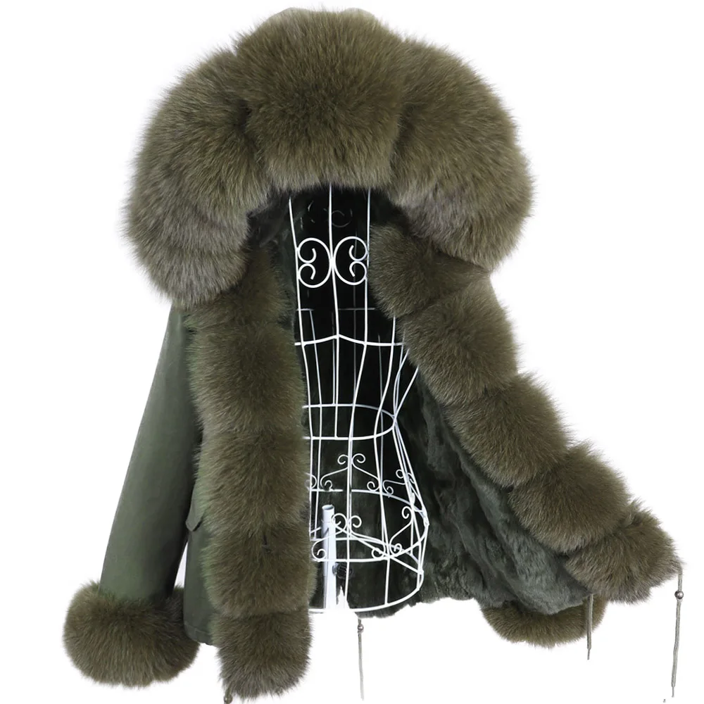 2024 Maomaokong Natural Rabbit Fur Lining Fur Coat Winter Female Warm Women's Jacket Women Coat Women Real Fur Collar Parka