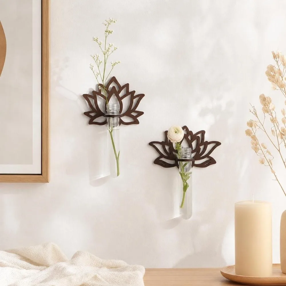 Wooden Lotus Shape Planter Holder Vase Home Ornaments Wall Decoration Retro Hollow Out Wall Mounted Planter Hydroponics