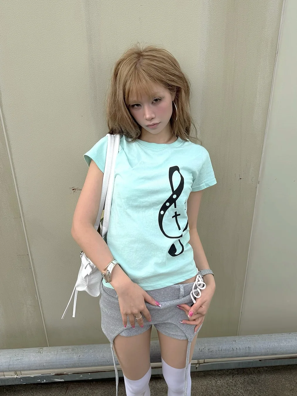 Summer Fun Note Print Slim Fit Short Sleeve T-Shirt Women's Korean Style Cotton round Neck Casual Shirt Shoulder Width Regular