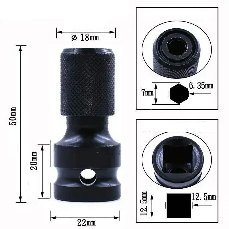 Cabezal de conversión de llave eléctrica telescópica, convertidor de trinquete de vástago hexagonal de 1/2 pulgadas, cuadrado a 1/4 pulgadas,